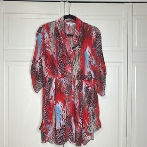 Erin London Women’s Abstract Blouse Plus Size M Red Tones